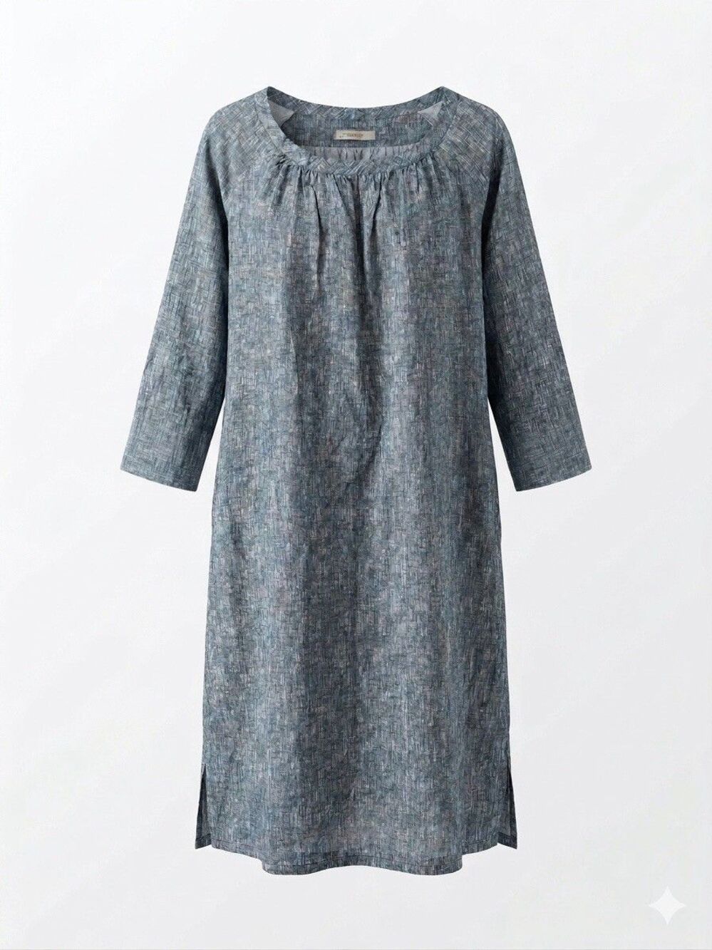Humanoid Coated Linen Tunic Midi Dress Sz M Boho Minimalist Lagenlook Peasant